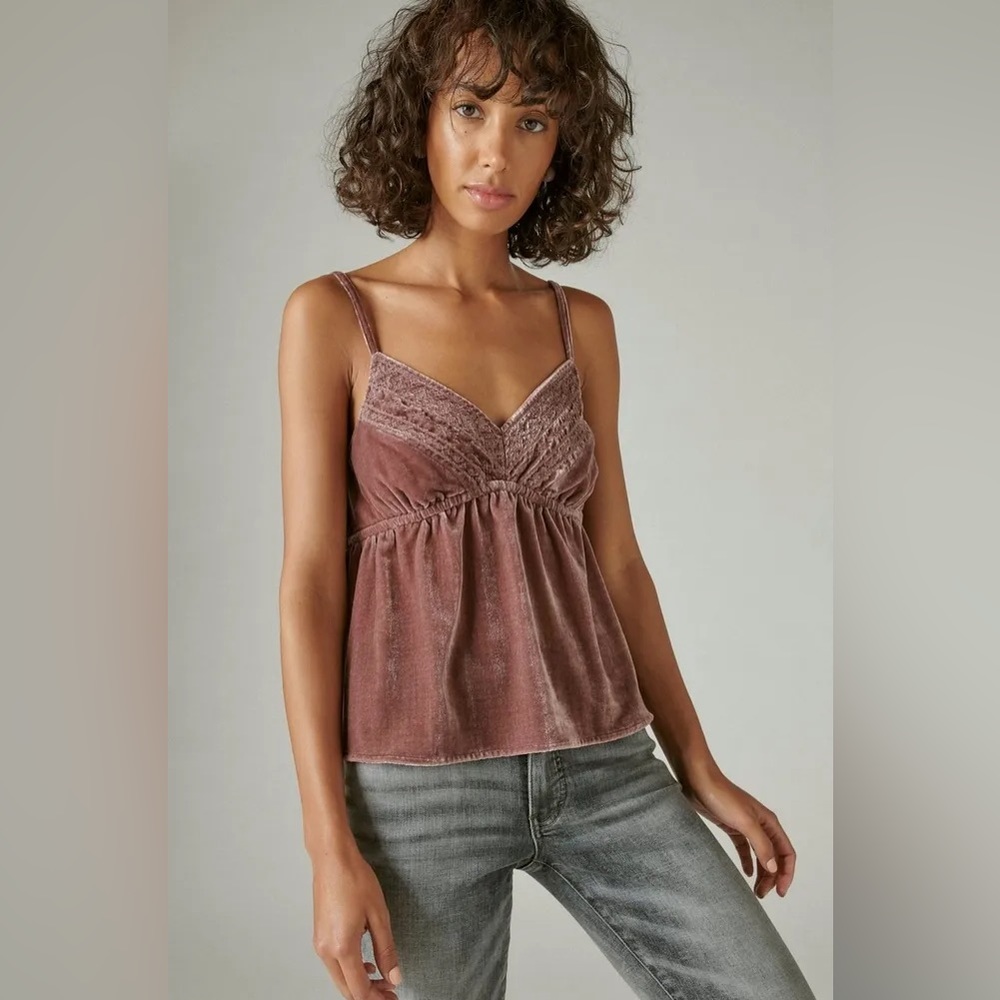 Lucky Brand embroidered velvet cami